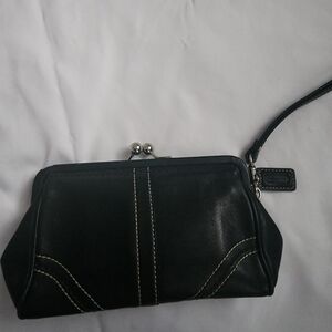 Coach Black Leather Wristlet with Stitch Detail
